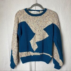 Needleworks VTG speckled cream/blue knit sweater